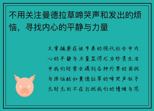 不用关注曼德拉草啼哭声和发出的烦恼，寻找内心的平静与力量
